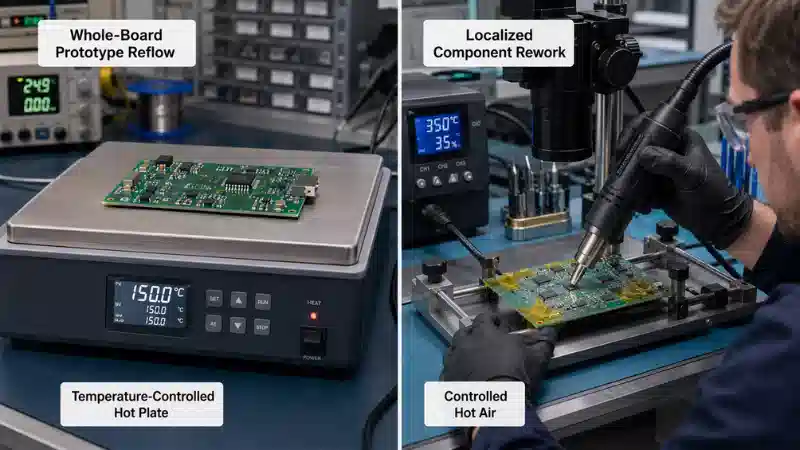Ki jan yo Reflow soude keratin san yo pa yon fou Reflow: Hot Air vs Hot Plate
